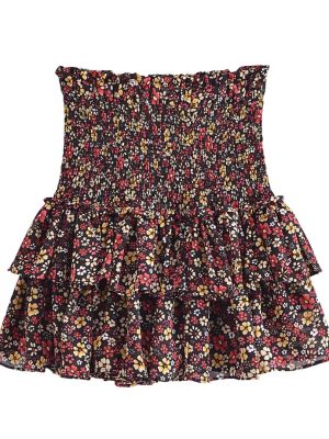 French Floral Printed Tiered Skirt