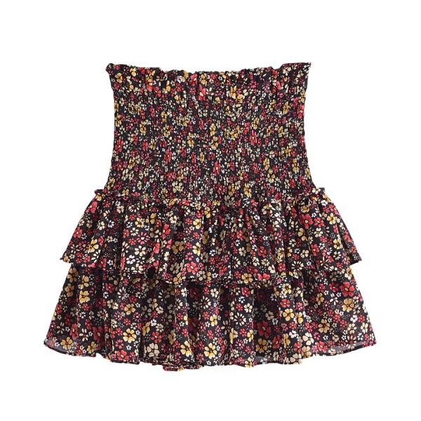 French Floral Printed Tiered Skirt