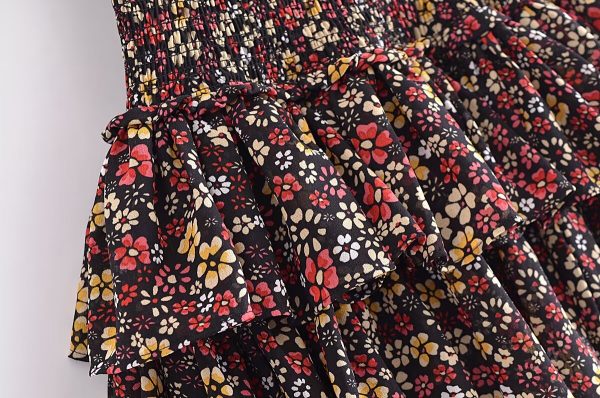 French Floral Printed Tiered Skirt - Image 2