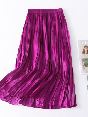 Satin Pleated A-Line Skirt