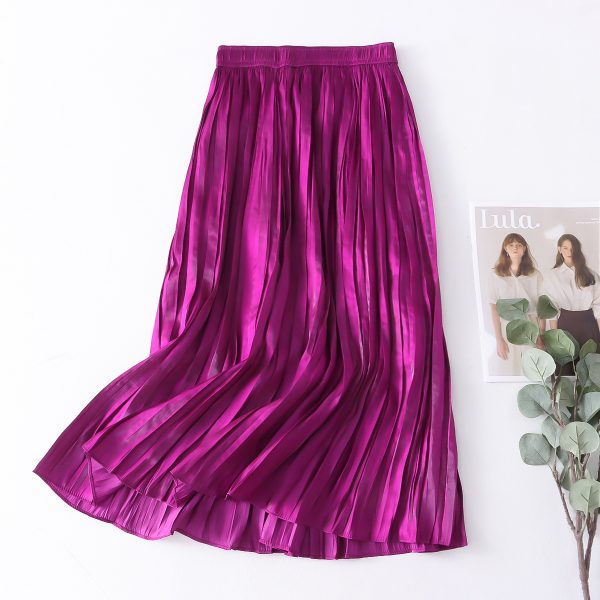 Satin Pleated A-Line Skirt