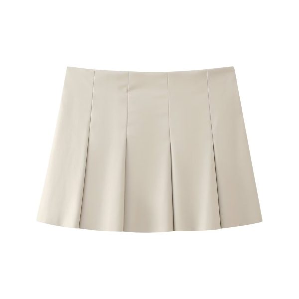 Faux Leather Pleated Mini Skirt - Image 2