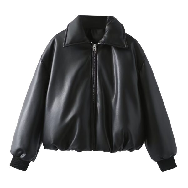 Minimalist Wide-Shoulder Leather Jacket - Image 2