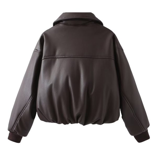 Minimalist Wide-Shoulder Leather Jacket - Image 3