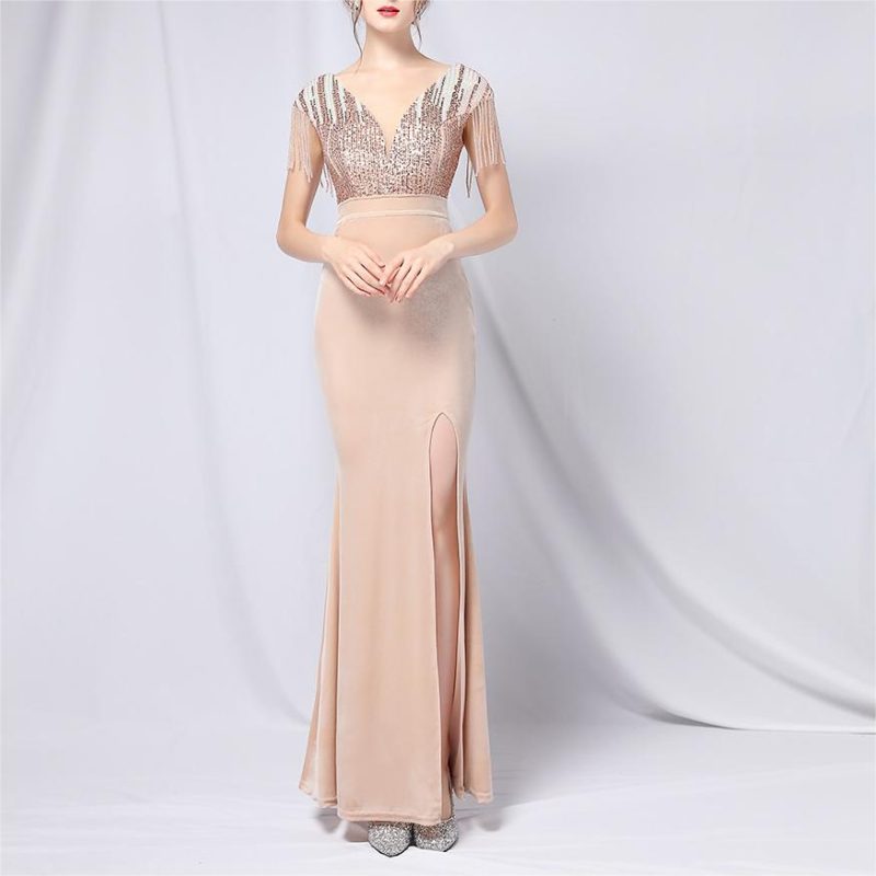 Velvet Gradient Sequin Slit Dress