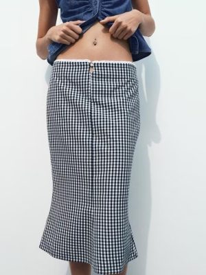 High-Waist Vichy Plaid Midi Skirt