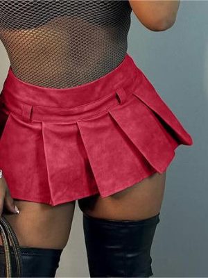 Leather Zipper Pleated Miniskirt