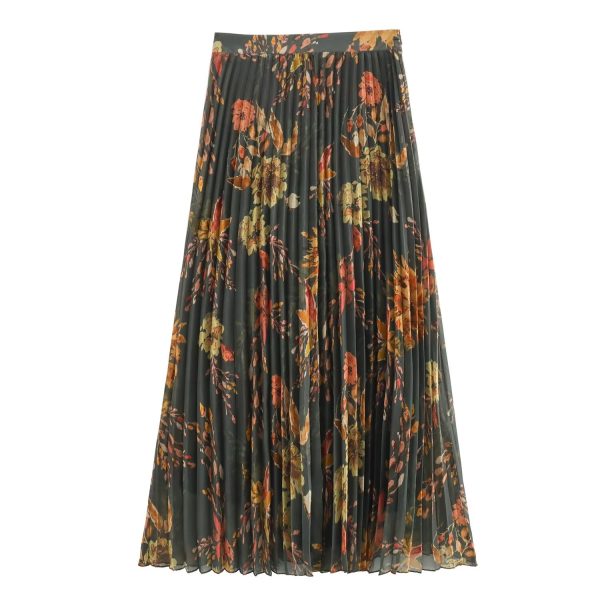 Vintage Printed Pleated Skirt