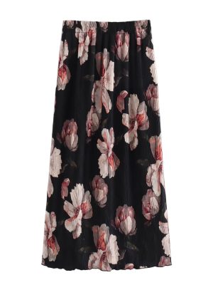 Vintage Floral Slit Skirt