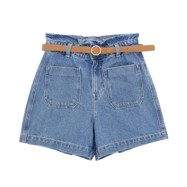 Women's Baggy Denim Shorts with Belt - Image 3