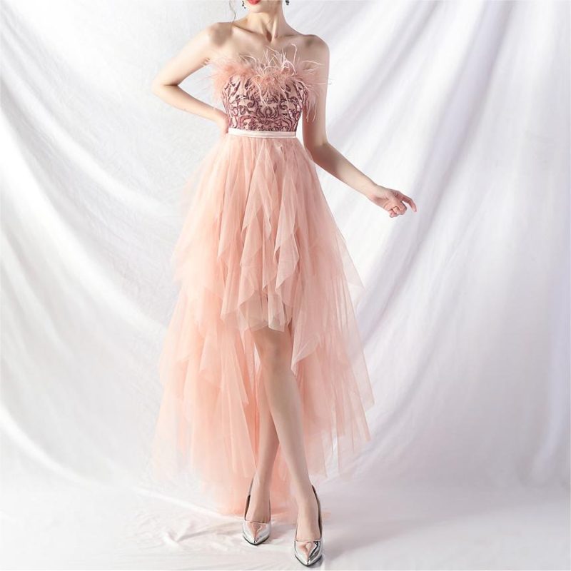 Feather Sequin High-Low Dress