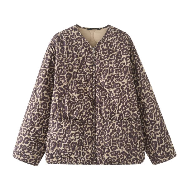 Animal Print Zipper Cotton Puffer - Image 2