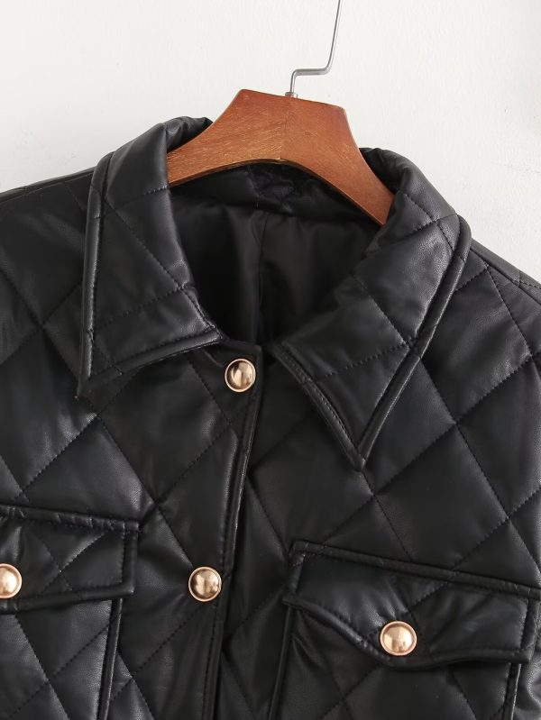 Stylish Faux Leather Cotton Jacket - Image 3