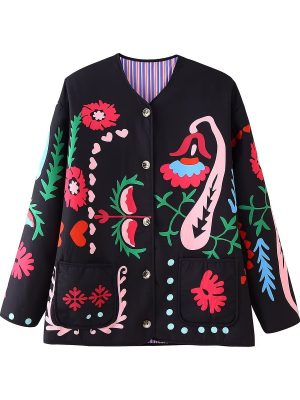 Round Neck Printed Padded Coat