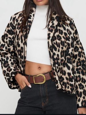 Animal Print Contrast Cotton Coat