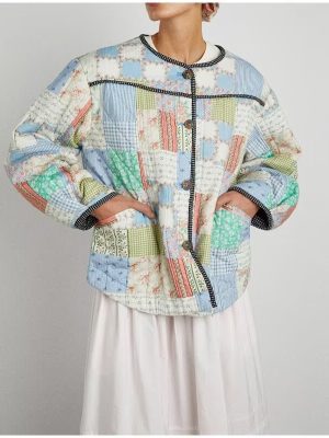 Stylish Printed Patchwork Fall Cotton Jacket