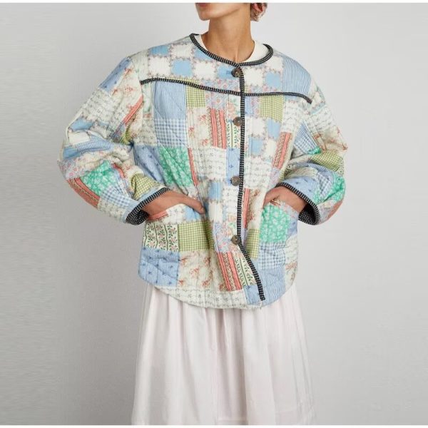 Stylish Printed Patchwork Fall Cotton Jacket