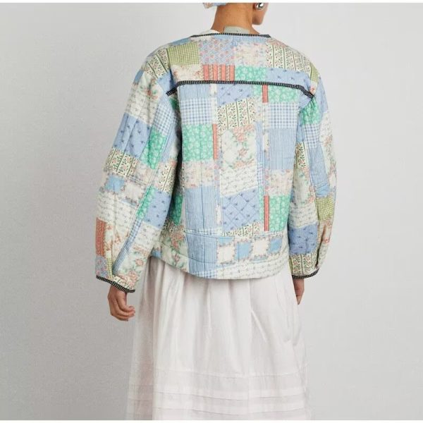 Stylish Printed Patchwork Fall Cotton Jacket - Image 2