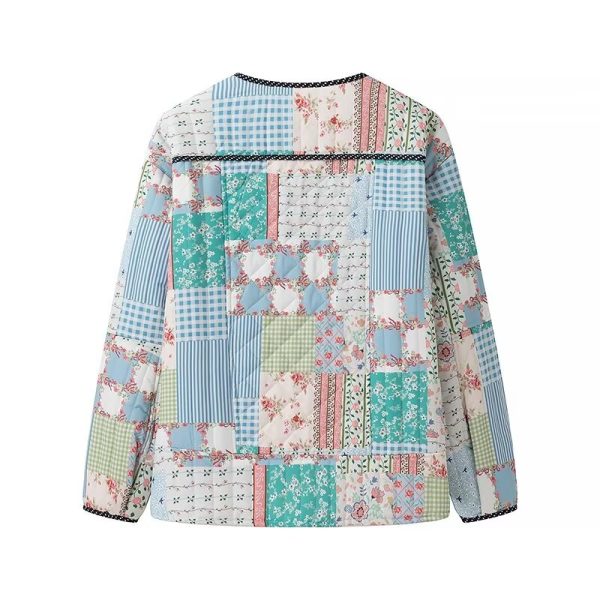 Stylish Printed Patchwork Fall Cotton Jacket - Image 3