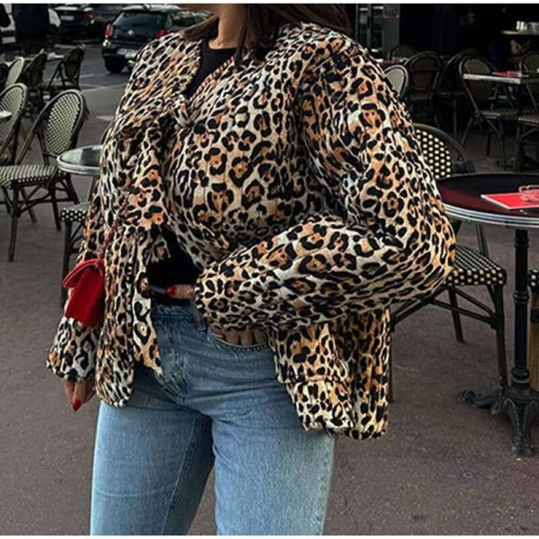 Trendy Animal Print Lace-Up Winter Coat