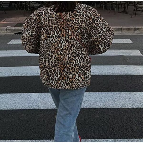 Trendy Animal Print Lace-Up Winter Coat - Image 2