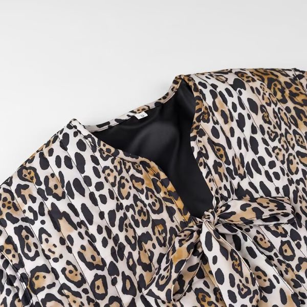 Trendy Animal Print Lace-Up Winter Coat - Image 3