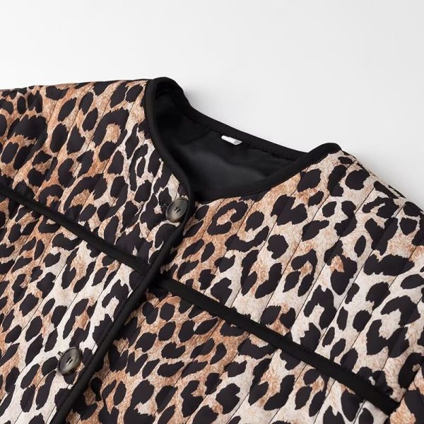 Trendy Leopard Print Multi-Buckle Autumn Coat - Image 2