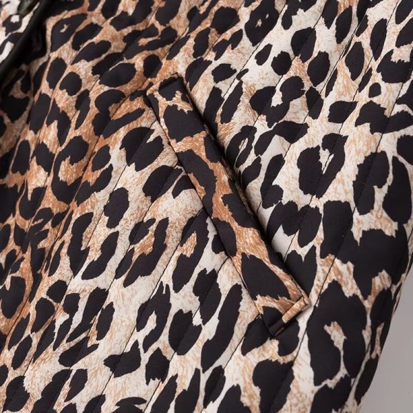 Trendy Leopard Print Multi-Buckle Autumn Coat - Image 4