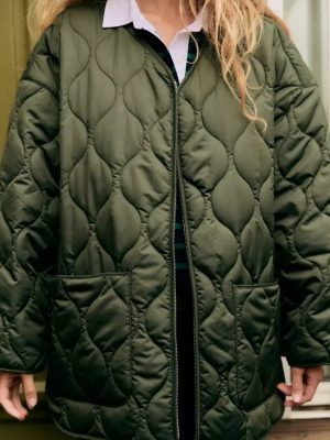 V-Neck Mid-Length Quilted Coat