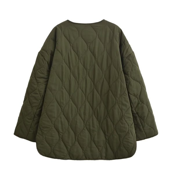 V-Neck Mid-Length Quilted Coat - Image 3