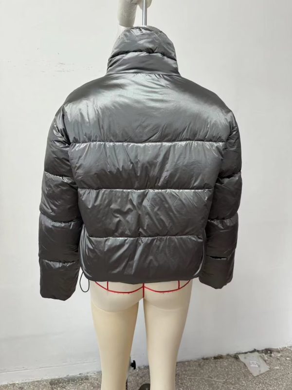 Winter Silver Glossy Cotton Jacket - Image 4