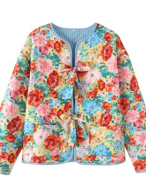 Contrast Color Floral Cotton Puffer