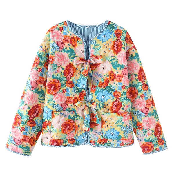 Contrast Color Floral Cotton Puffer