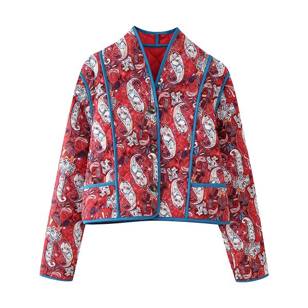 Patchwork Contrast Cotton Padded Jacket - Image 2