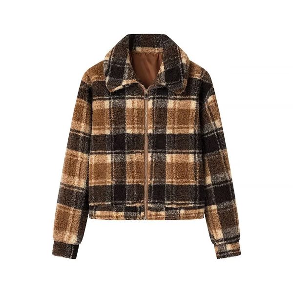 Women's Short Plaid Wool Coat - Image 3