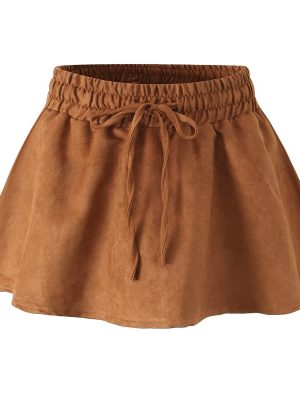 Retro Suede Lace-Up Skirt