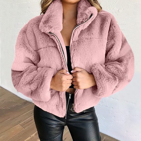 Women's Zipper Plush Cardigan