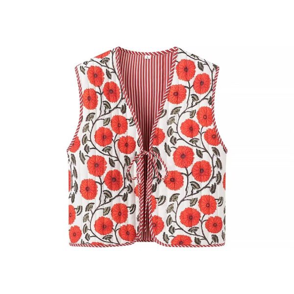 Women's Retro Printed Lace-Up Waistcoat