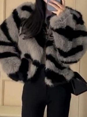 Women’s Zebra Faux Fur Cardigan