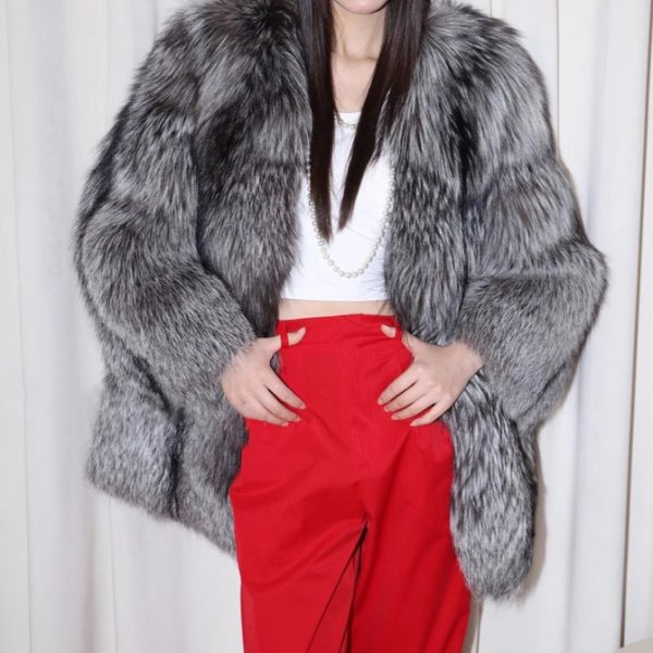 Women's Silver Fox Faux Fur Coat