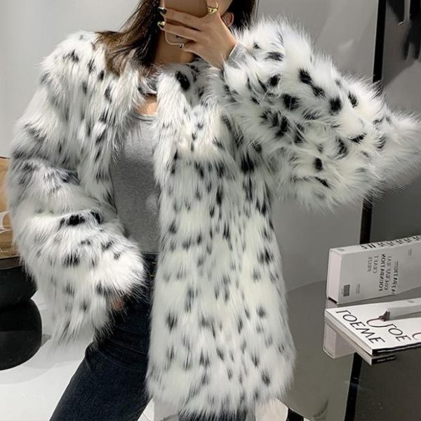 Women's Leopard Print Faux Fur Coat