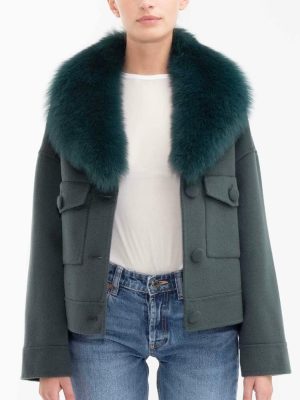 Women’s Elegant Woolen Coat with Fur Collar