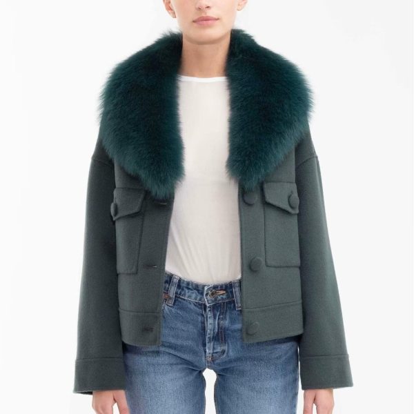 Women's Elegant Woolen Coat with Fur Collar