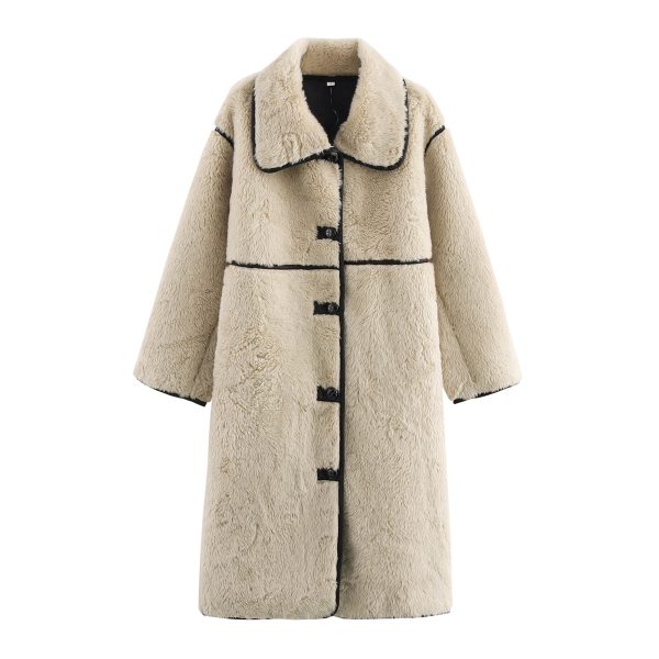 Women's Long Faux Fur Collared Coat - Image 2