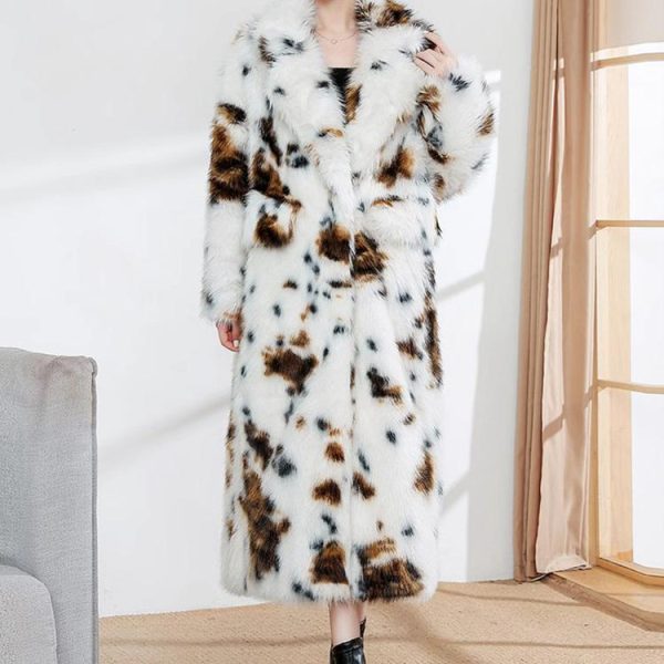 Women's Leopard Faux Fur Trench Coat