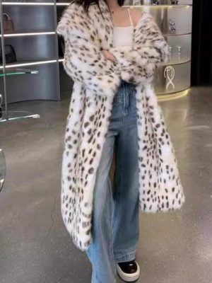 Plus Size Leopard Faux Fur Coat