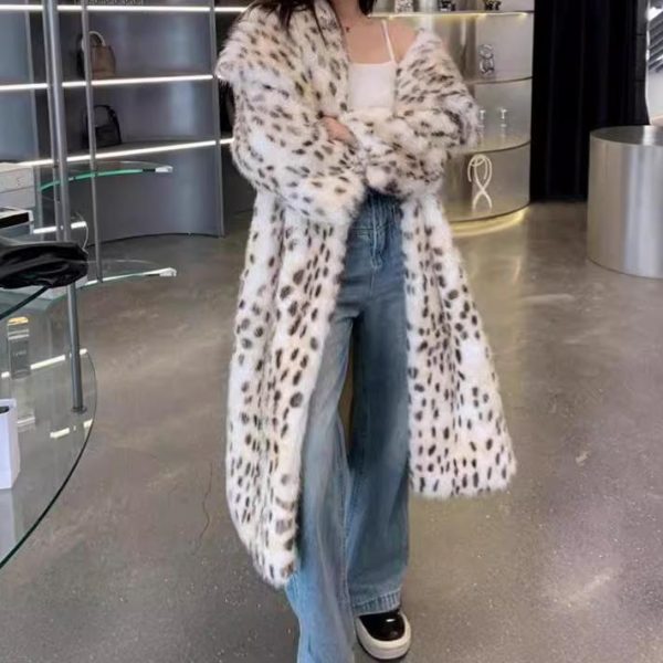 Plus Size Leopard Faux Fur Coat