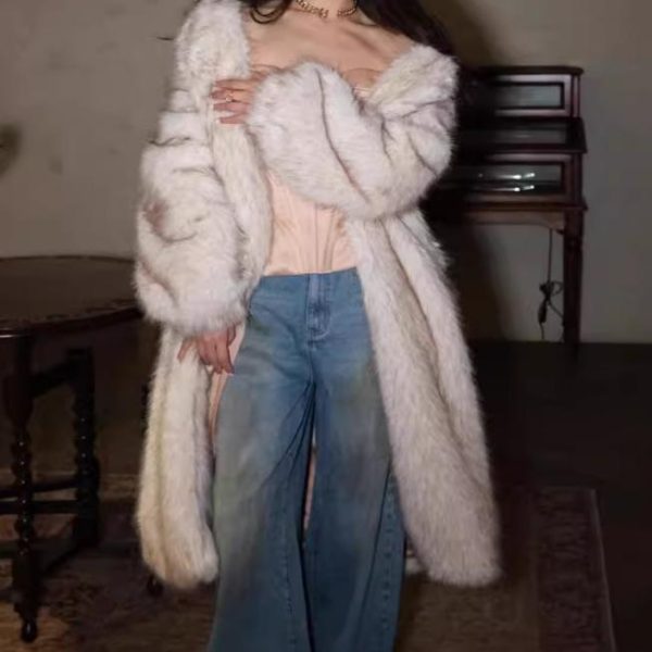 Women's Raccoon Fur Collar Trench Coat