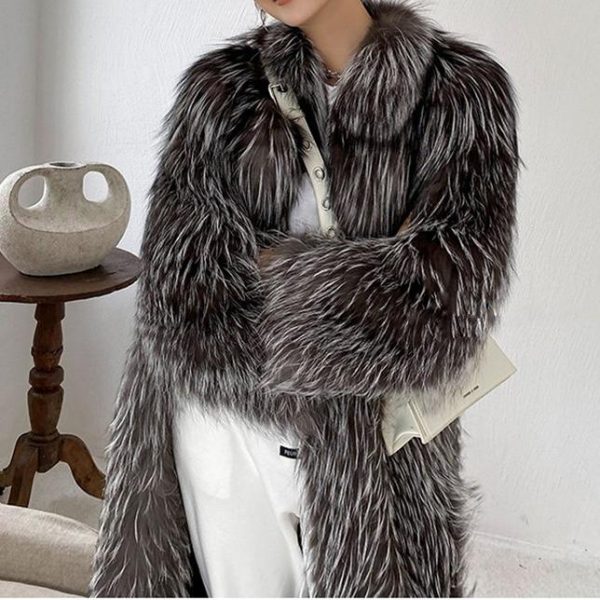 Women's Silver Fox Faux Fur Coat