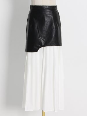 Street Style Pleated Leather Skirt